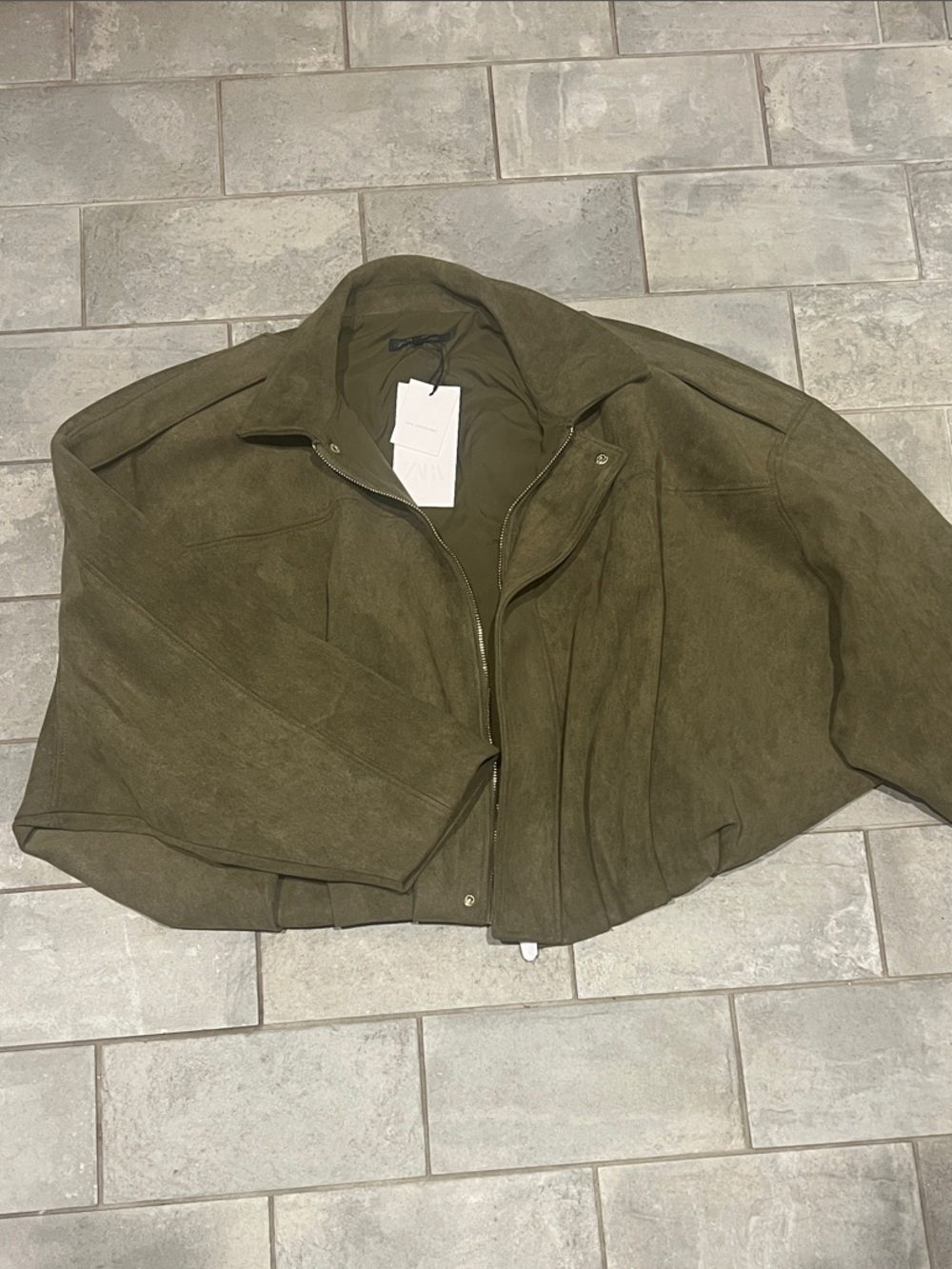 Zara Olive Green Suede Zip-Front Women's Jacket